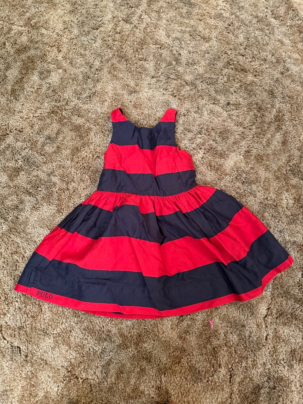 Polo Ralph Lauren Girls Sleeveless Striped Cotton Sateen Fit & Flare Dress